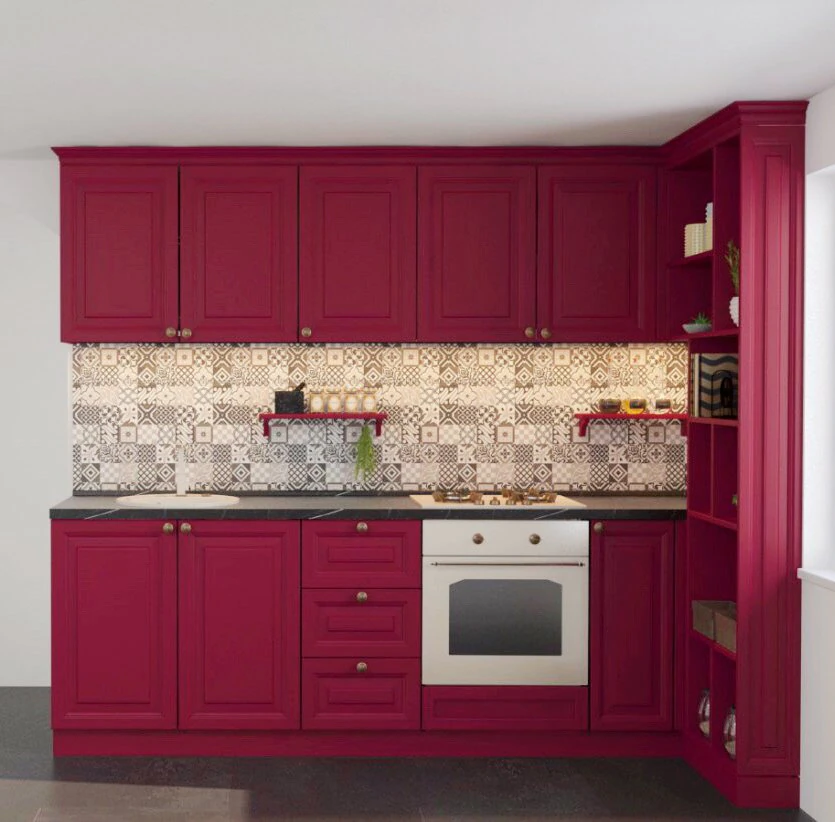 Mini classical kitchen burgundy 3D Model .c4d .max .obj .3ds .fbx .stl .blend 