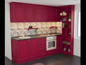 Mini classical kitchen burgundy Modelo 3D