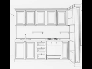 Mini classical kitchen burgundy 3D Model