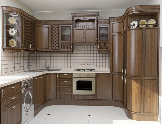Wood kitchen interior 3D Model .c4d .max .obj .3ds .fbx .stl .blend 