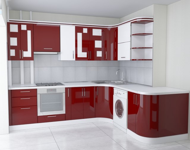 Kitchen red white 3D मॉडल .c4d .max .obj .3ds .fbx .stl .blend 