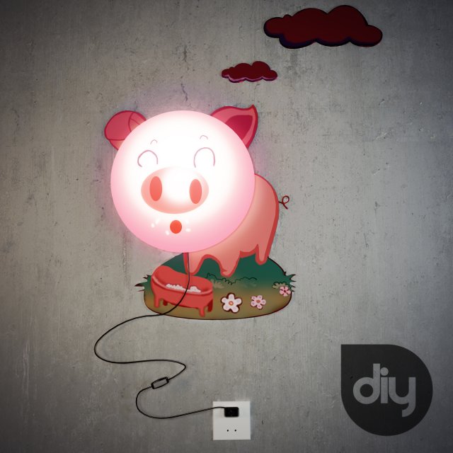 diy pig decorative light lamp 3D मॉडल .c4d .max .obj .3ds .fbx .stl .blend 