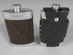 matraz con funda de cuero Modelo 3D