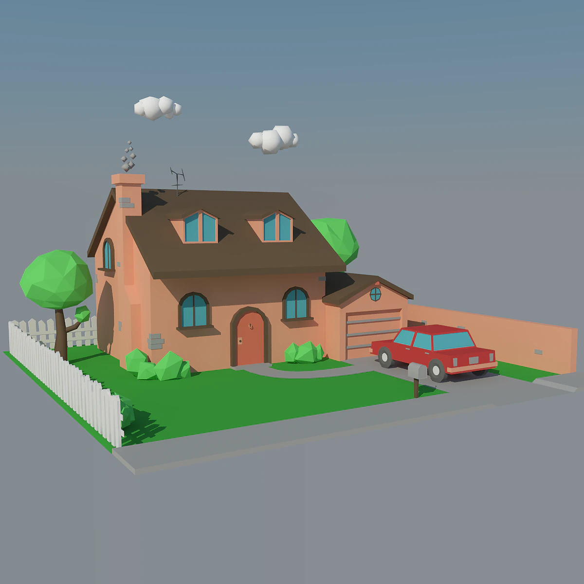 low poly house car 3D Model .c4d .max .obj .3ds .fbx .stl .blend 