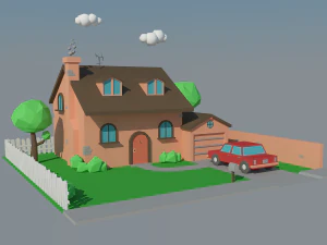 low poly house car 3D Model