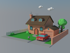 low poly house car 3D 모델
