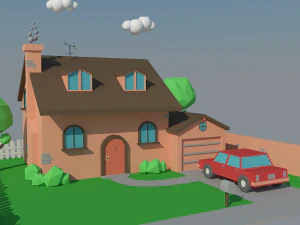 low poly house car 3D Model