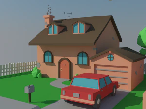 low poly house car 3D Model