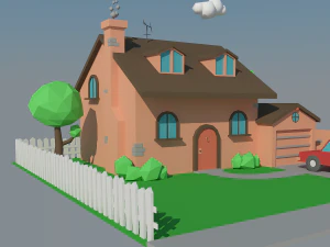 low poly house car 3D Model