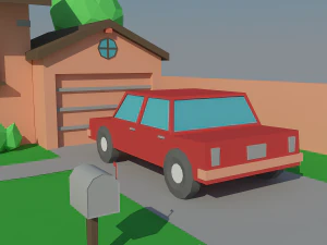 low poly house car 3D Model