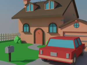 low poly house car 3D 모델