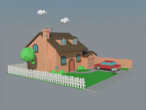 low poly house car 3D Model