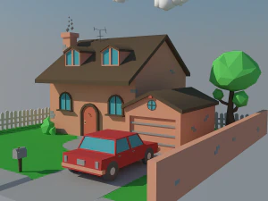 low poly house car 3D Model