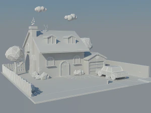 low poly house car 3D Model