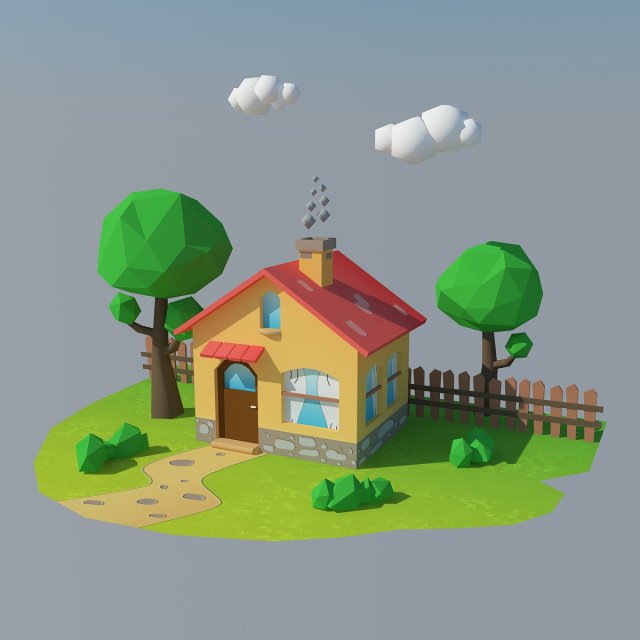low poly house 1 3D Модель .c4d .max .obj .3ds .fbx .stl .blend 