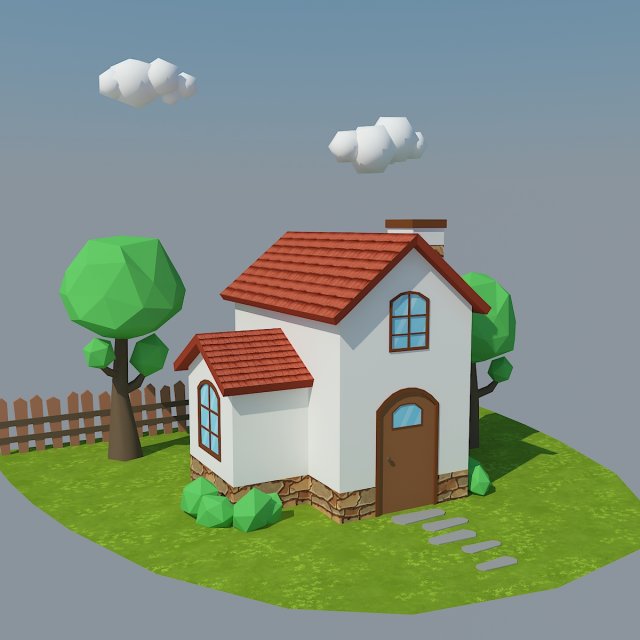 low poly house 5 3D Модель .c4d .max .obj .3ds .fbx .stl .blend 