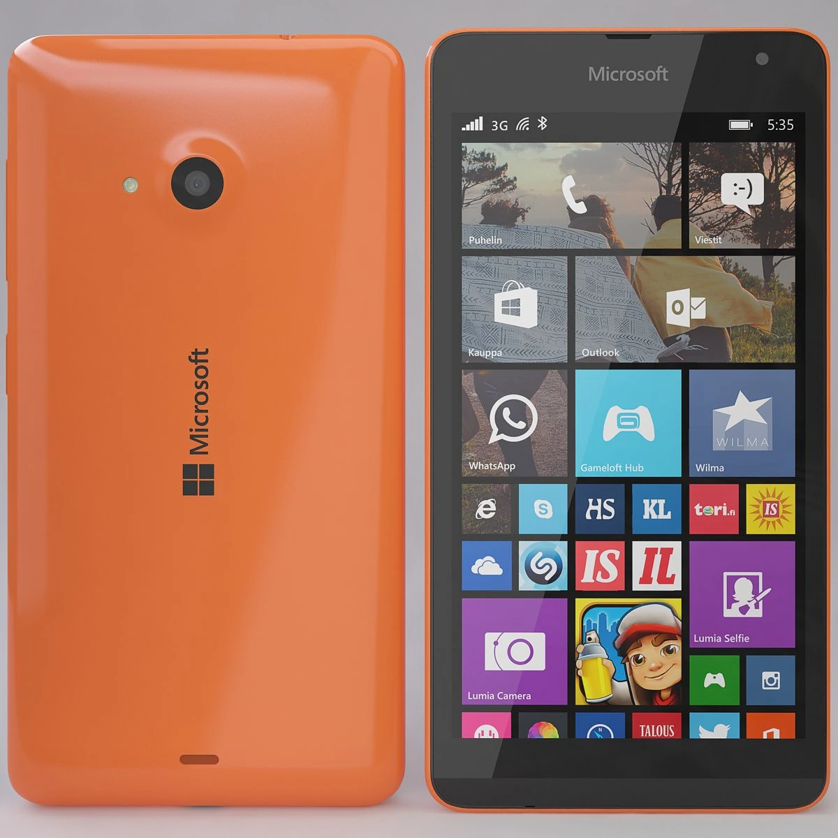 microsoft lumia 535 orange 3D Model .c4d .max .obj .3ds .fbx .stl .blend 