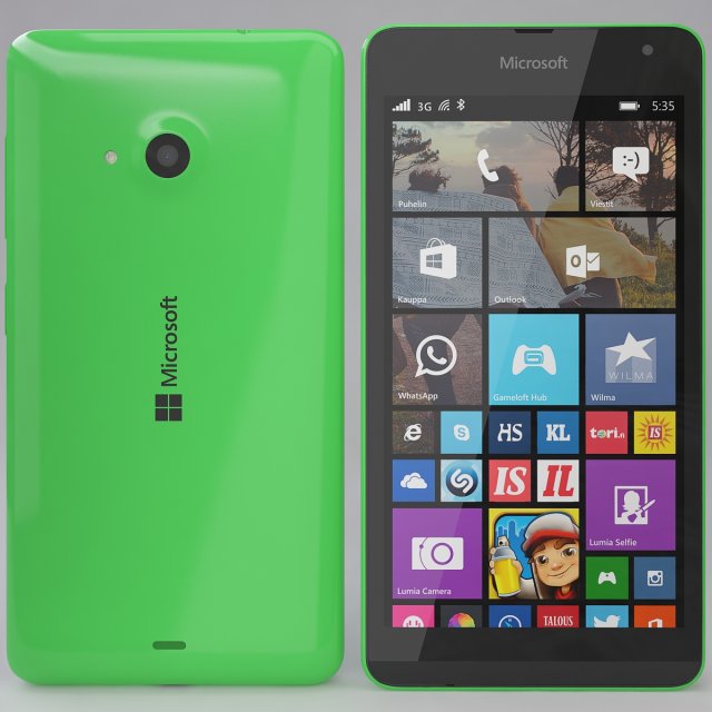 microsoft lumia 535 green 3D Model .c4d .max .obj .3ds .fbx .stl .blend 