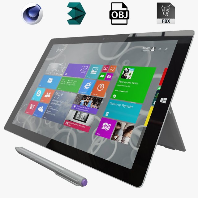microsoft surface pro 3 3Dモデル .c4d .max .obj .3ds .fbx .stl .blend 