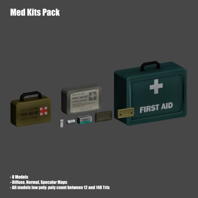 med kit pack 3D Model .c4d .max .obj .3ds .fbx .stl .blend 
