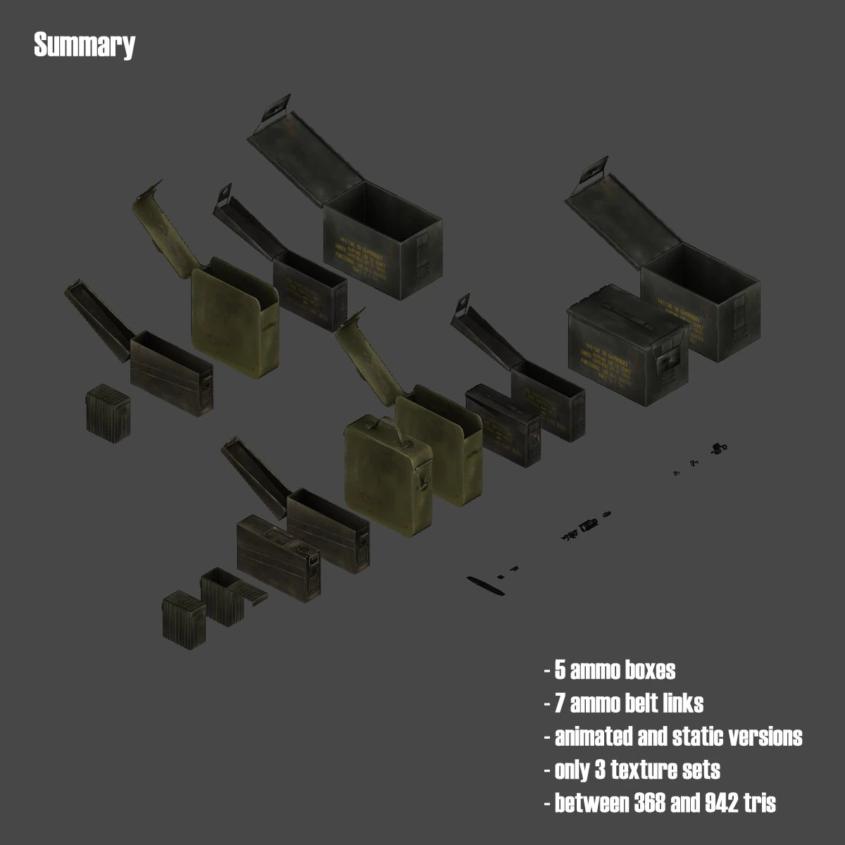 ammo boxes  belt links 3D Model .c4d .max .obj .3ds .fbx .stl .blend 