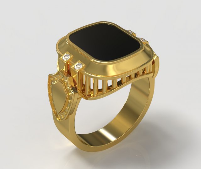 men signet ring with shield stone onyx 3d print model Model Cetak 3D .c4d .max .obj .3ds .fbx .stl .blend 