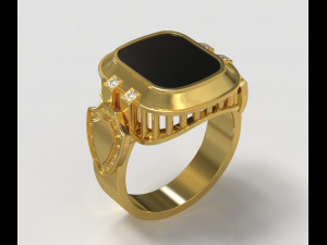 men signet ring with shield stone onyx 3d print model Modello di stampa 3D