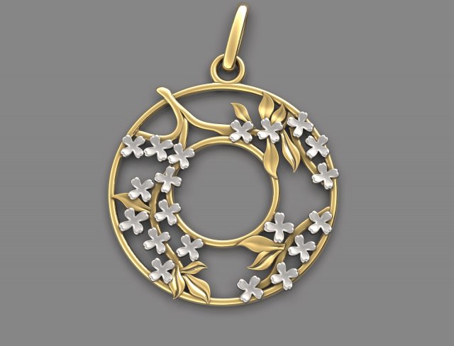 round pendant with clover flowers Model Cetak 3D .c4d .max .obj .3ds .fbx .stl .blend