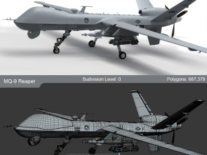 Mq-9 reaper military aircraft drone 3D Model