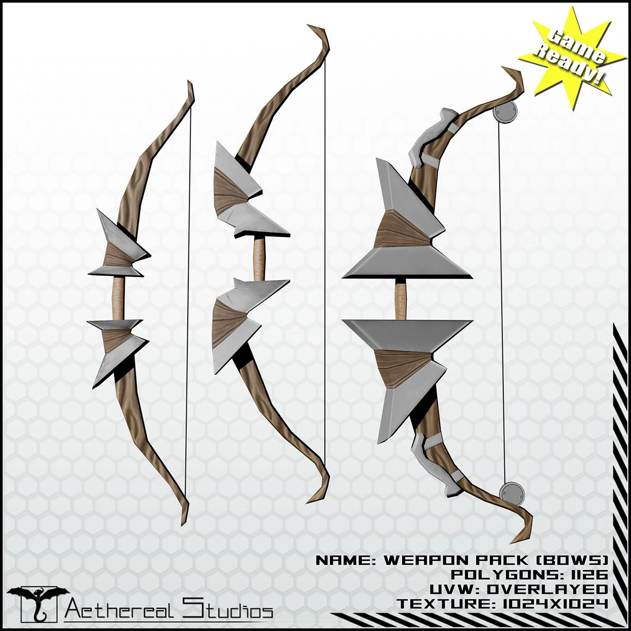 fantasy bow pack 3D Model .c4d .max .obj .3ds .fbx .stl .blend 
