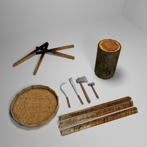 javaneese low poly woodentools 3D 模型 .c4d .max .obj .3ds .fbx .stl .blend 