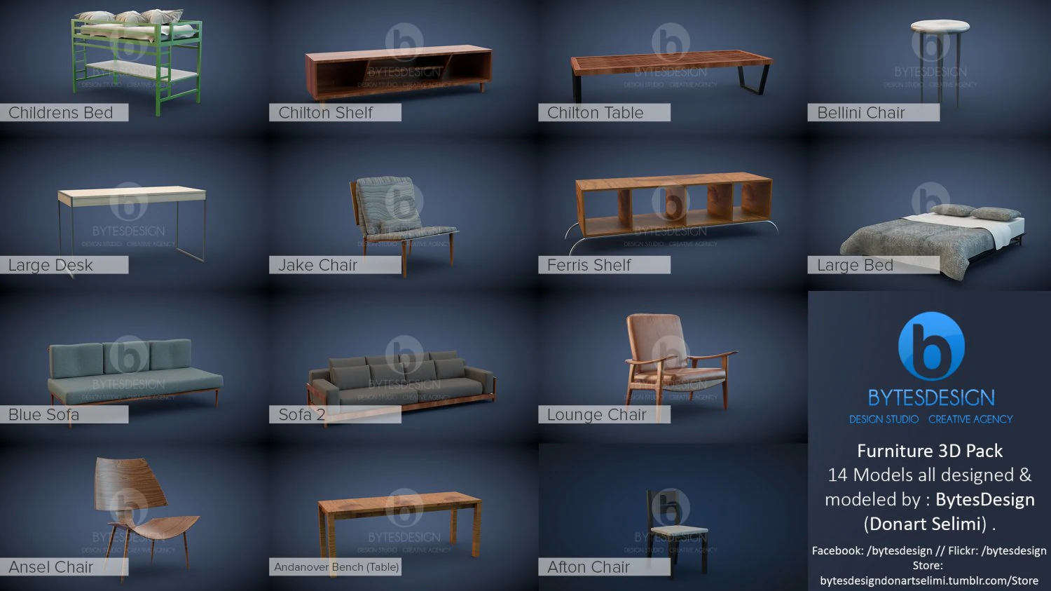 3d furniture models 3D Model .c4d .max .obj .3ds .fbx .stl .blend 