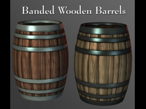 banded wooden barrels Model 3D