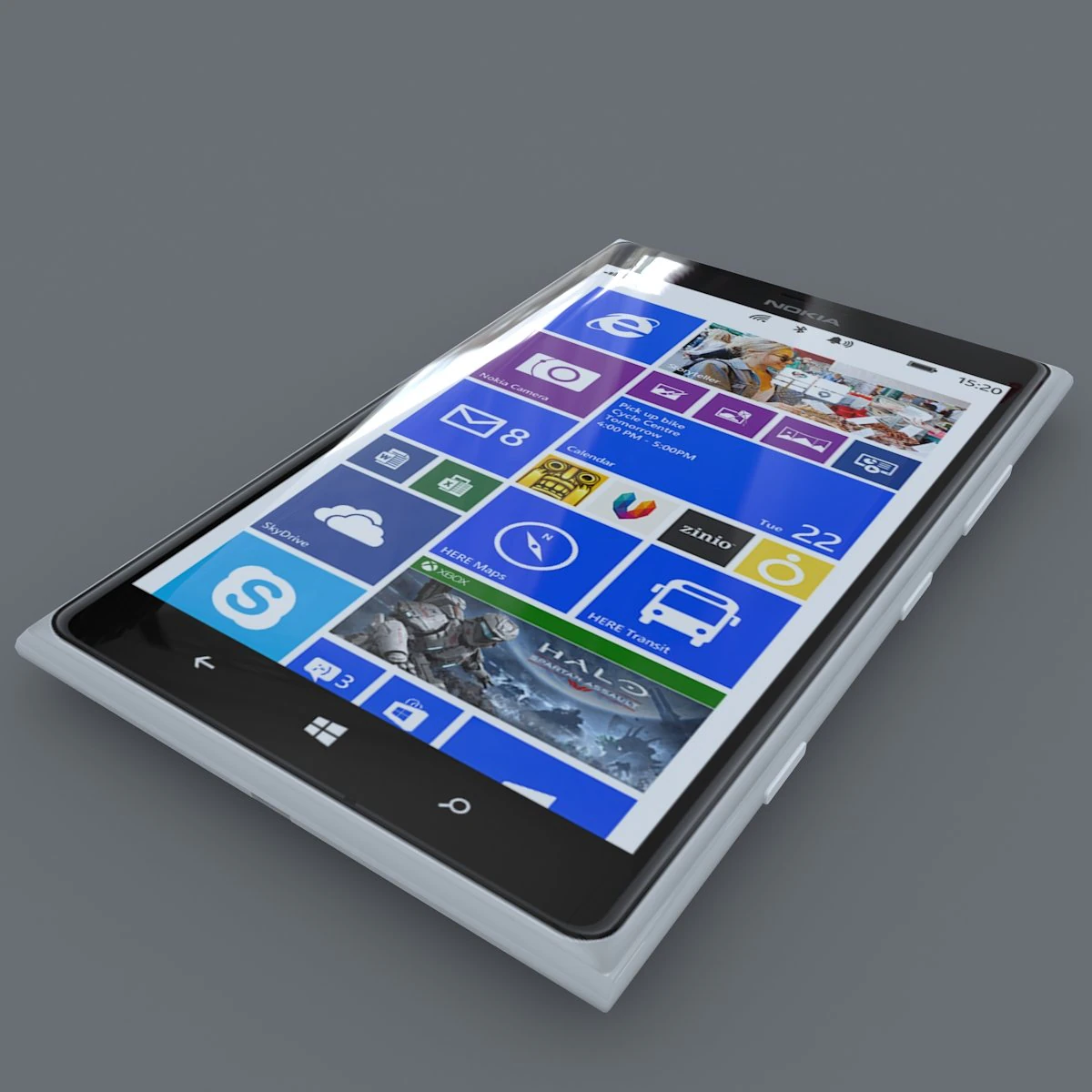 nokia lumia 1520 white 3D Model .c4d .max .obj .3ds .fbx .stl .blend