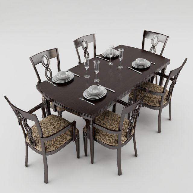 dining table set 3D Model .c4d .max .obj .3ds .fbx .stl .blend 