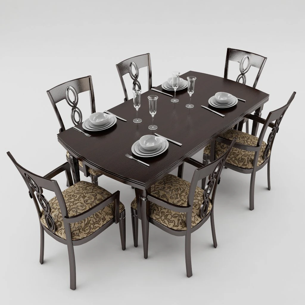 dining table set 3D Model .c4d .max .obj .3ds .fbx .stl .blend 