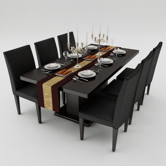 dining table set 3D Модель .c4d .max .obj .3ds .fbx .stl .blend 