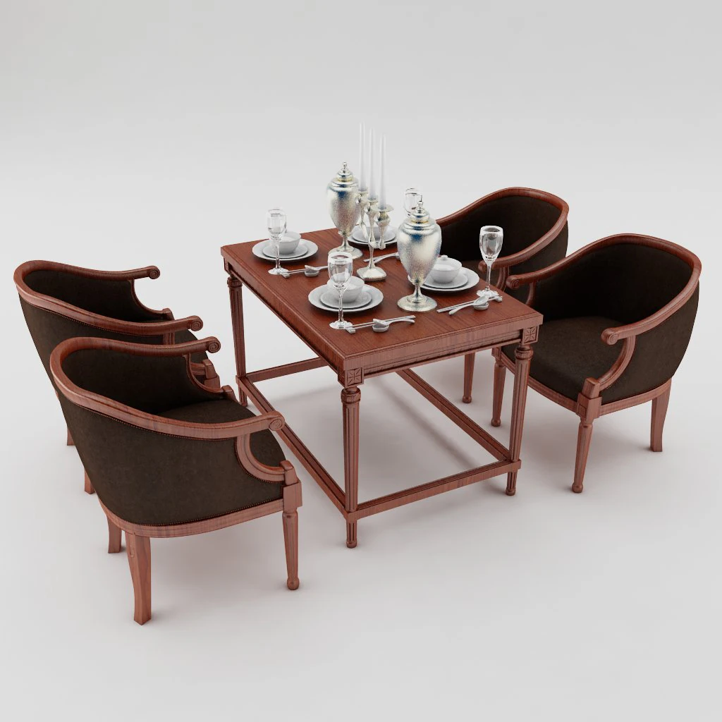 dining table set 3D Model .c4d .max .obj .3ds .fbx .stl .blend