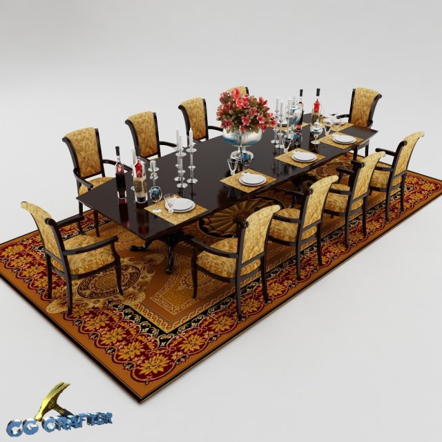 dining table set 3D 模型 .c4d .max .obj .3ds .fbx .stl .blend 