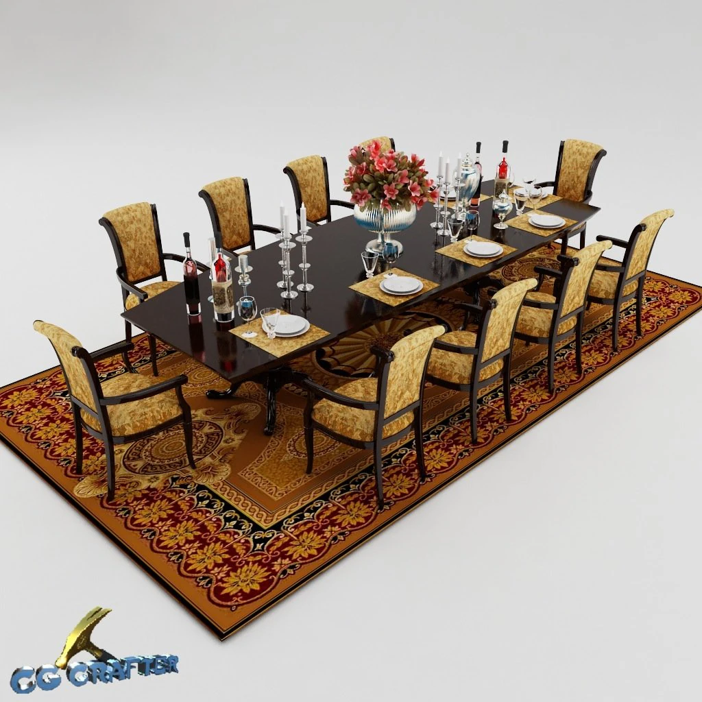 dining table set 3D Model .c4d .max .obj .3ds .fbx .stl .blend
