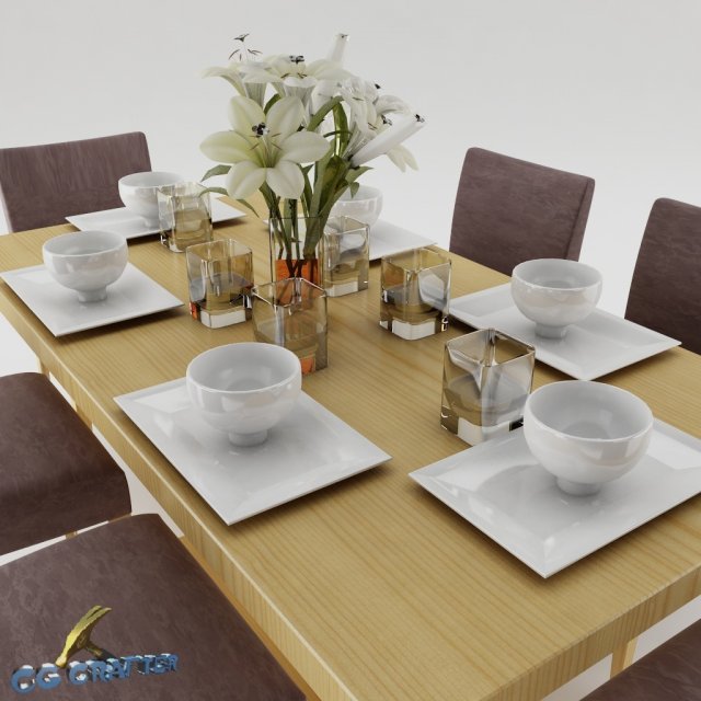 dining table set 19 3D 模型 .c4d .max .obj .3ds .fbx .stl .blend 