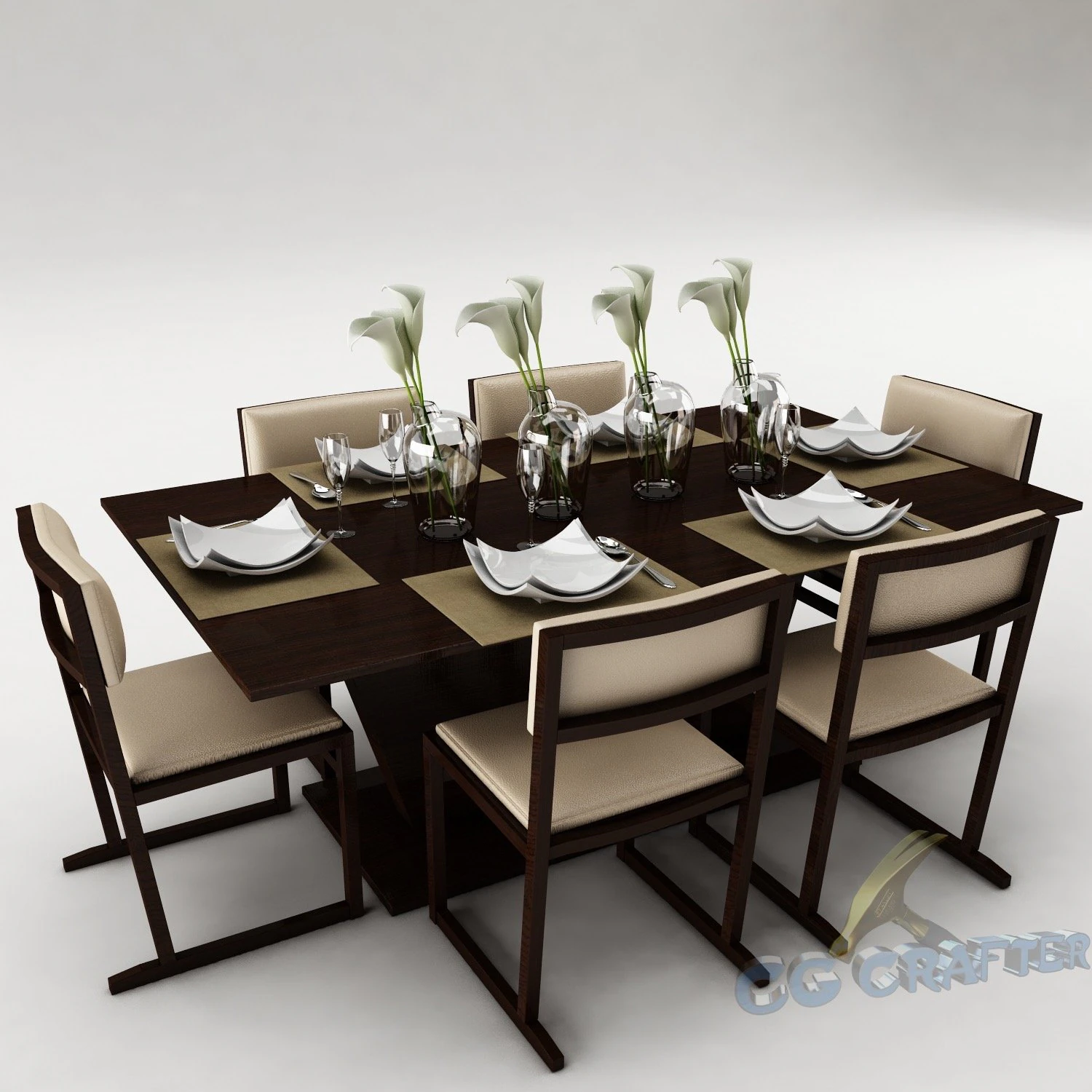 dining table set 20 3D Model .c4d .max .obj .3ds .fbx .stl .blend