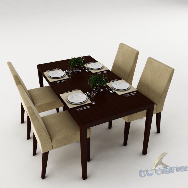 dining table set 34 3D Model .c4d .max .obj .3ds .fbx .stl .blend 