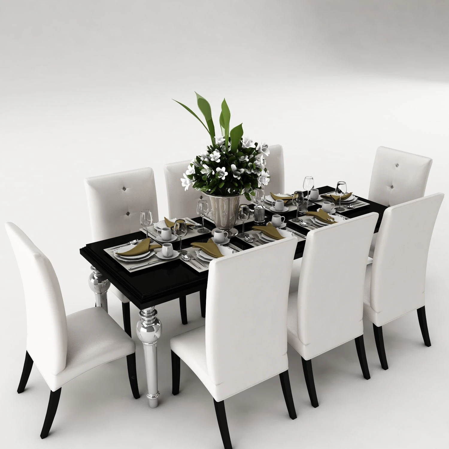 dining table set 36 3D Model .c4d .max .obj .3ds .fbx .stl .blend