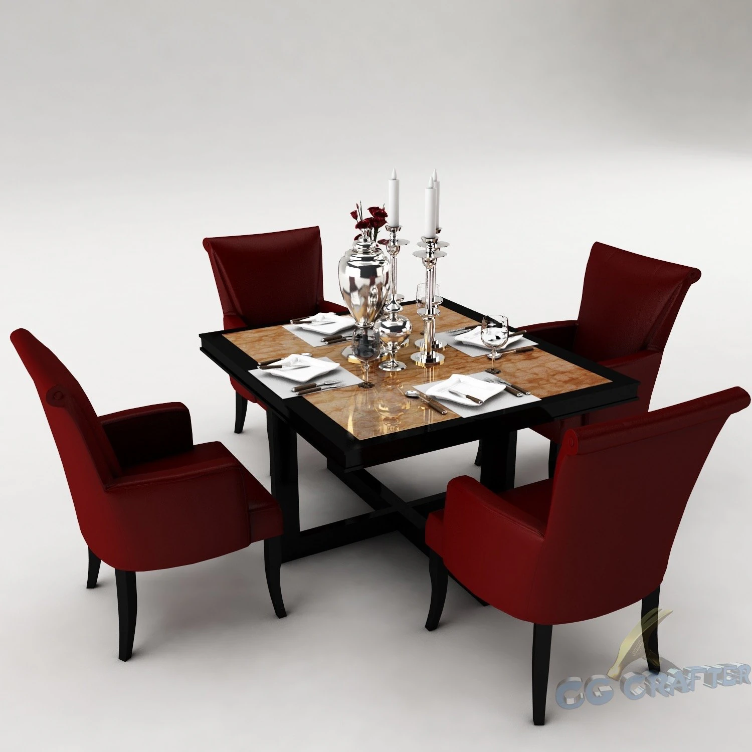 dining table set 39 3D Model .c4d .max .obj .3ds .fbx .stl .blend 