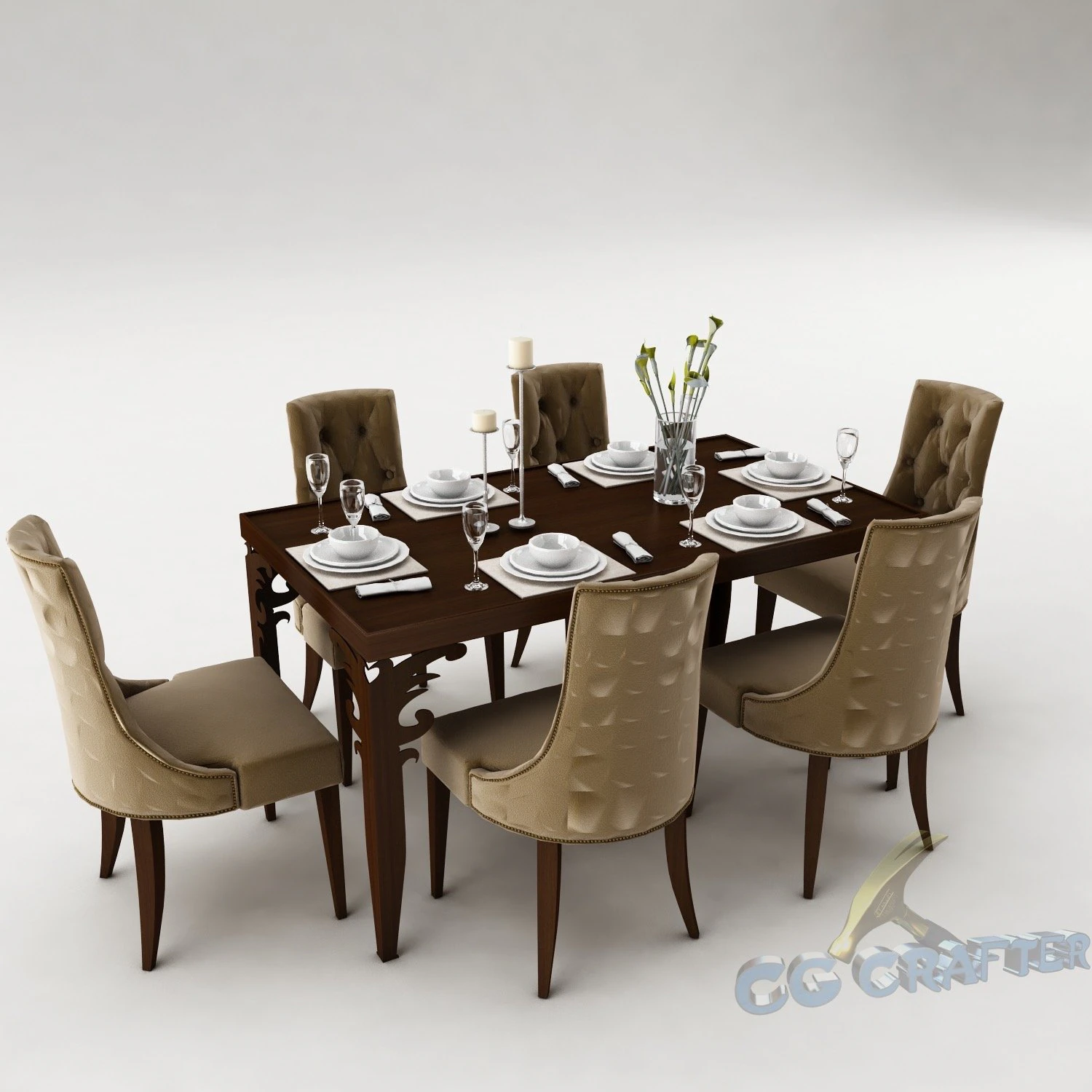 dining table set 40 3D Model .c4d .max .obj .3ds .fbx .stl .blend