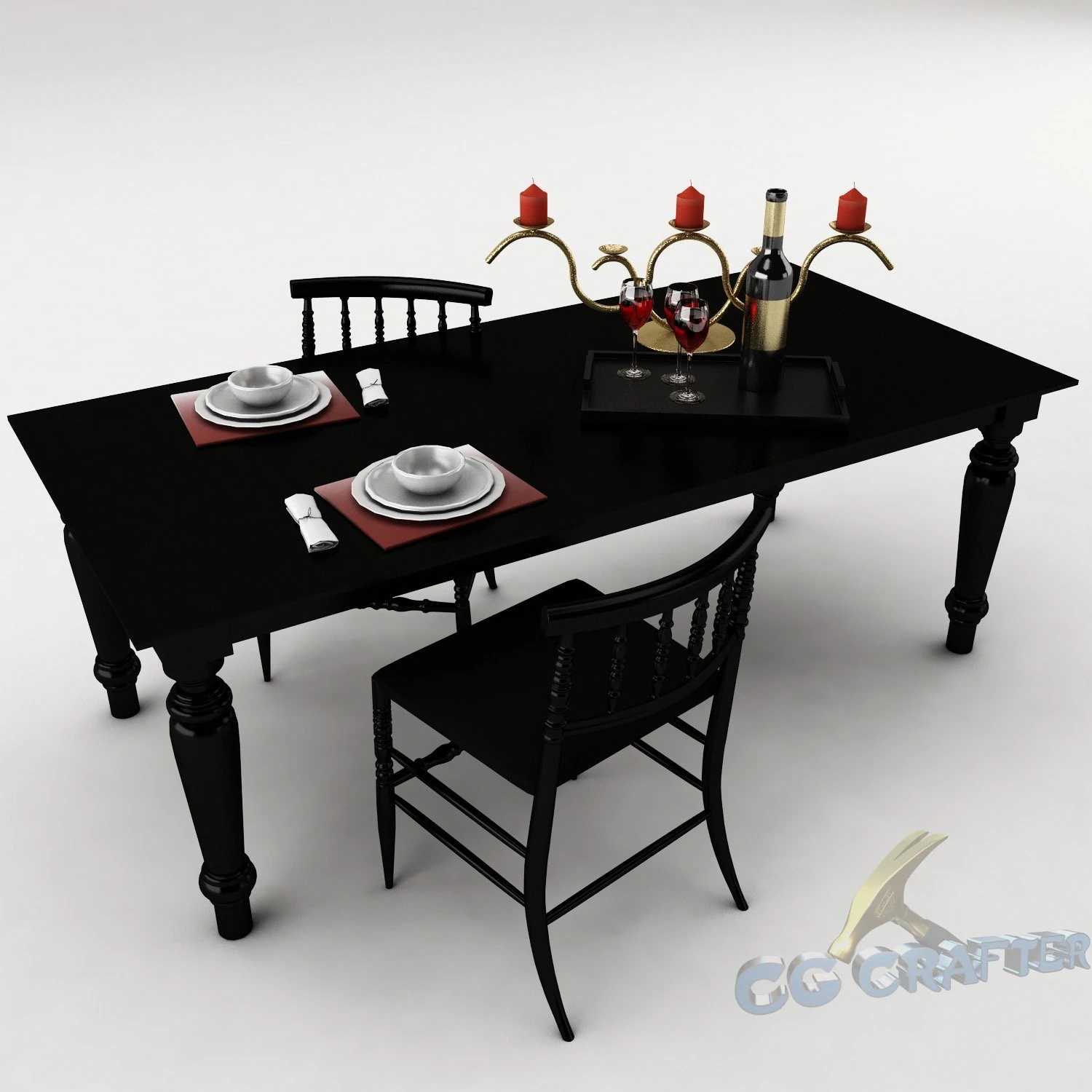dining table set 42 3D Model .c4d .max .obj .3ds .fbx .stl .blend 