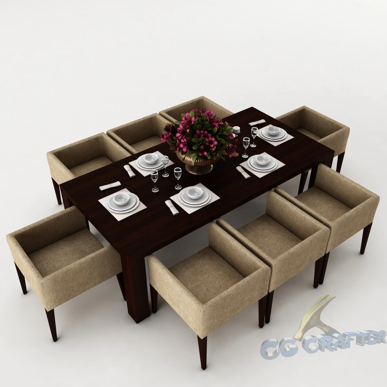 dining table set 43 3D Model .c4d .max .obj .3ds .fbx .stl .blend 