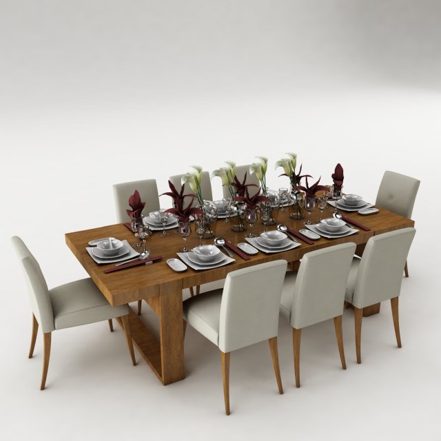 dining table set 51 3D 模型 .c4d .max .obj .3ds .fbx .stl .blend 