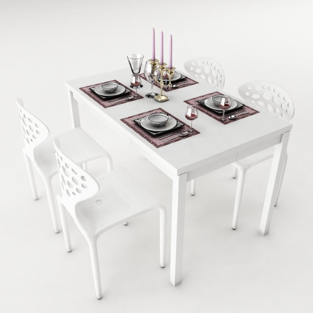 dining table set 54 3D Model .c4d .max .obj .3ds .fbx .stl .blend